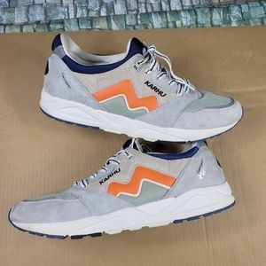 Karhu Fusion Leather & Mesh Sneakers in Light Gray with Orange Accent